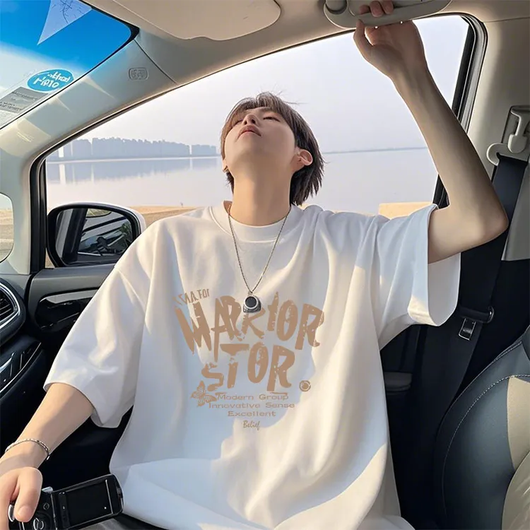 东方骆驼白色短袖t恤男夏季纯棉宽松设计感半袖美式百搭潮牌上衣