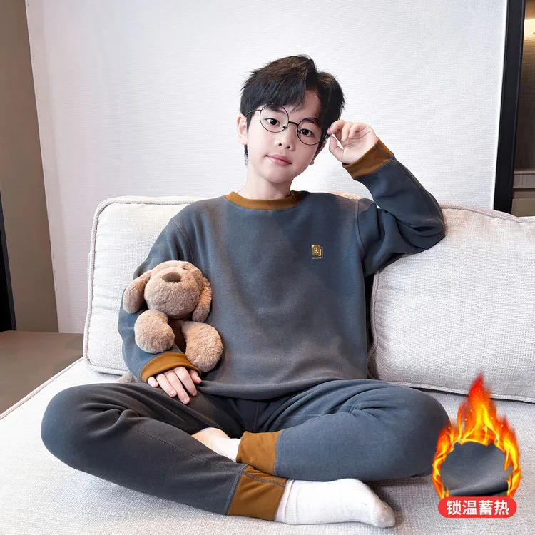 德绒男童秋冬款秋衣秋裤套装2025中大童冬季儿童加厚保暖内衣两件