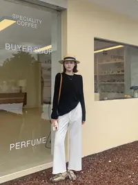 海维恩【时髦小破裤】秋季洋气侧开叉卷边显腿长窄版显瘦毛圈微喇裤