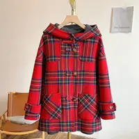 苏格兰Y3061格纹连帽毛呢外套