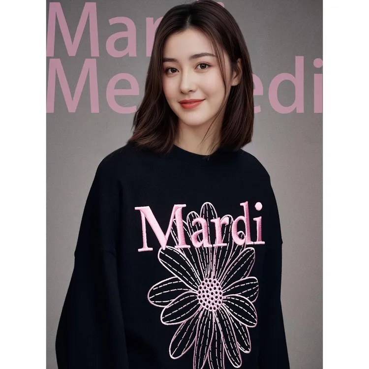 2026秋冬中长款秋冬印花款小雏菊韩版宽松长袖网红卫衣上衣