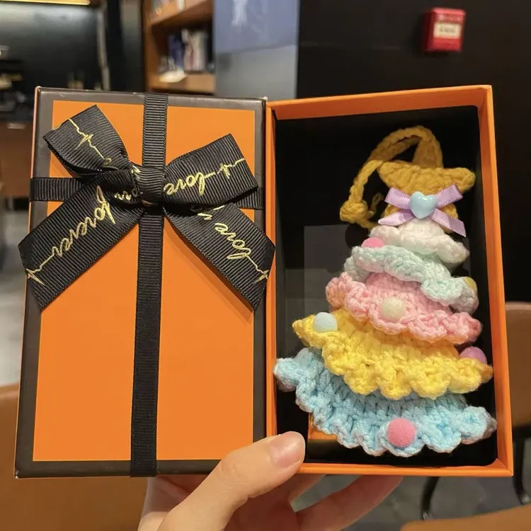 圣诞礼物毛线钩织圣诞树挂件创意彩色圣诞树车载挂件圣诞节装饰品