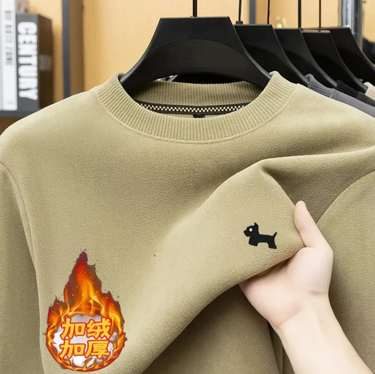 双面加厚奥粒绒【刺绣工艺小狗】男士冬季卫衣圆领衫打底衫男装潮流