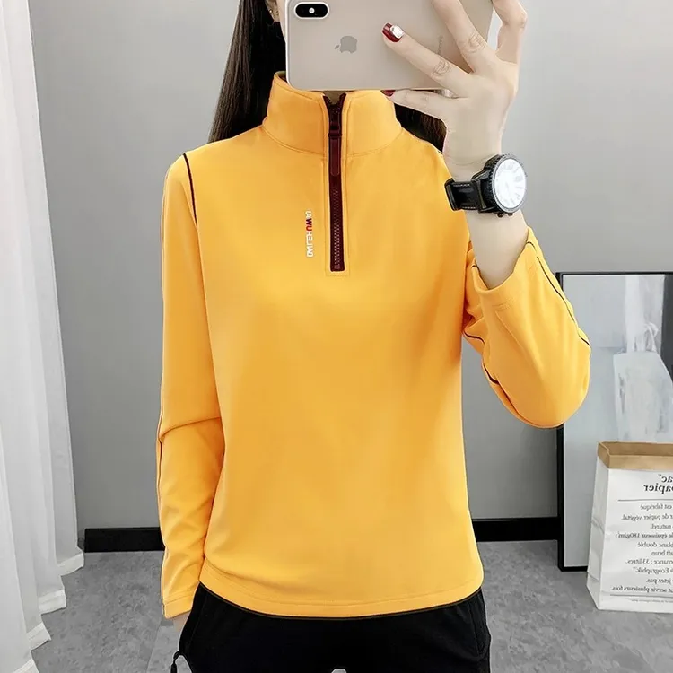 德绒保暖弹力内搭立领长袖T恤秋冬加绒加厚透气跑步运动打底衫女