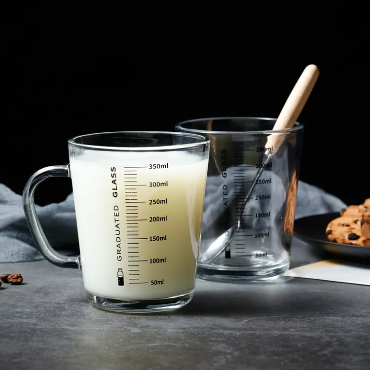 加厚玻璃带刻度牛奶杯大容量儿童成人早餐杯计量杯家用喝水杯子