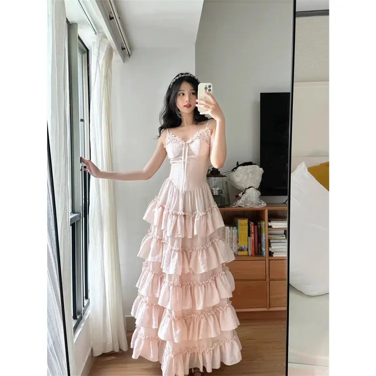 TTenniscore 法式重工蕾丝夏季吊带连衣裙温柔吊带裙气质甜美