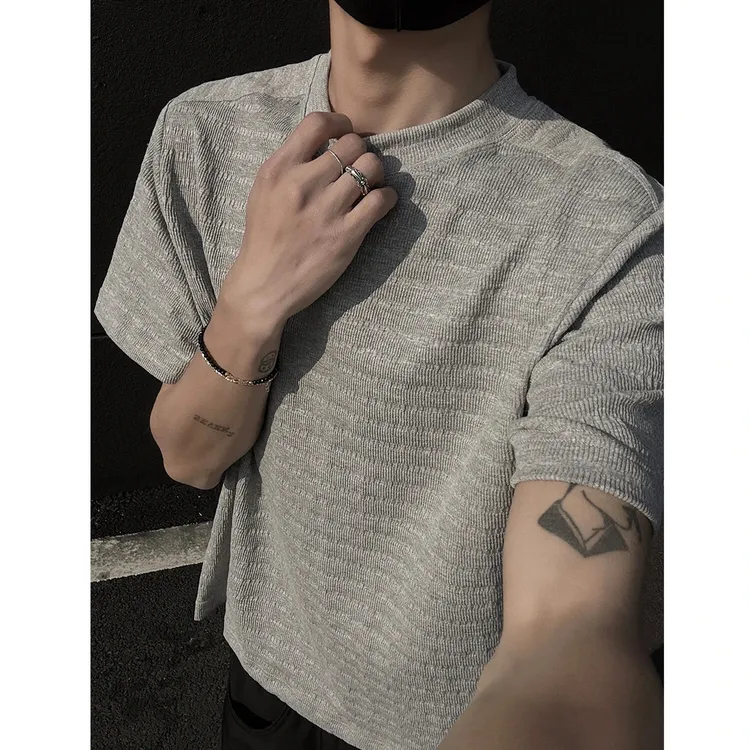 肌理感正肩短袖t恤男款夏季美式街头潮牌高级感宽松休闲五分半袖