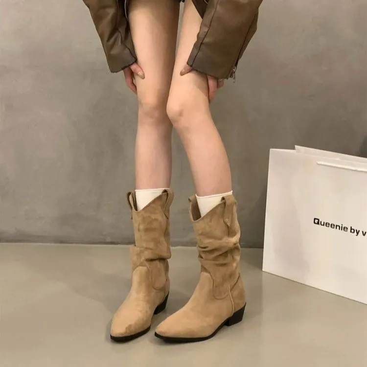 粗跟版！褶皱堆堆瘦瘦短靴女2025新款秋冬美拉德复古英伦马丁靴子