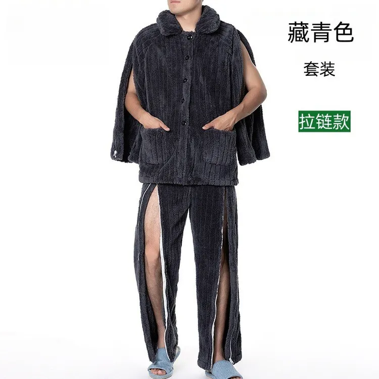 高档病号服男袖子有拉链病人保暖衣套装冬天骨折衣服肩袖损伤睡衣