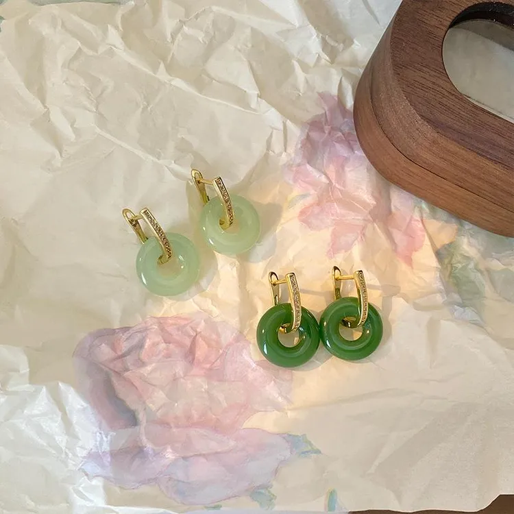 铜合金锆石耳饰 新款复古耳环高级耳扣国风汉服玻璃宫廷风两戴女