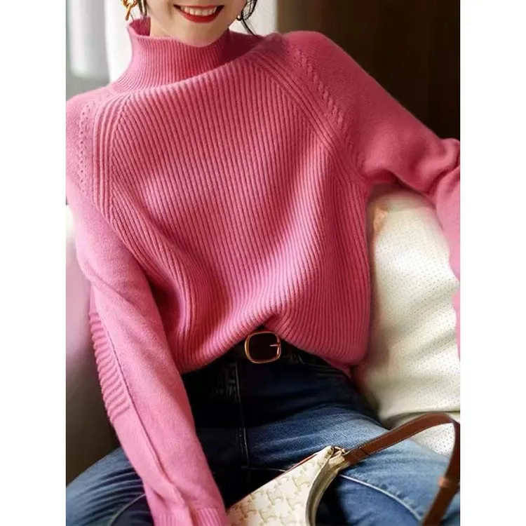 SS264明媚冬日 !玫粉色Du家定染氛围色针织上衣