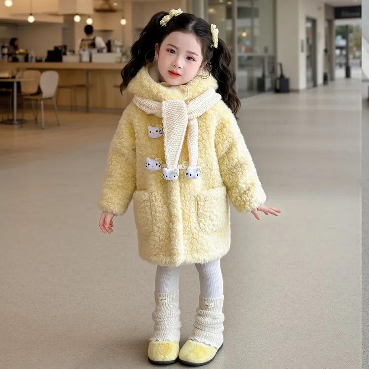 超好看小女孩羊羔毛外套女童冬装毛毛衣2025新款洋气女宝宝加绒厚