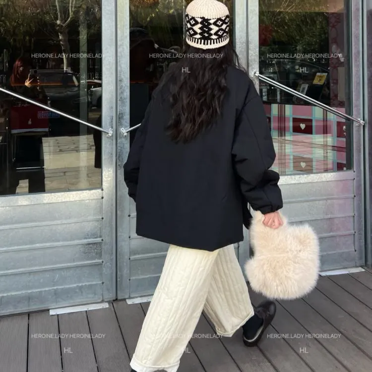 【避梨裤】HL冬季韩系保暖宽松纯色外穿复古显瘦百搭日常夹棉休闲裤