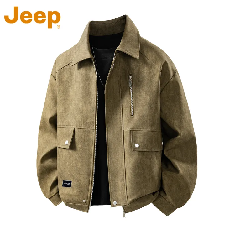JEEP吉普复古翻领皮衣外套男款冬季新款百搭机车痞帅美式休闲夹克