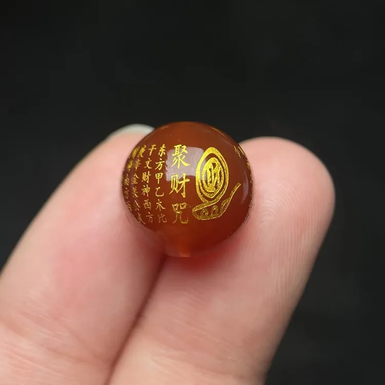 红玛瑙黑玛瑙散珠手链手串配件烫金聚财咒刻字散珠圆珠DIY配珠
