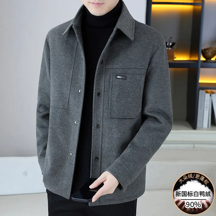 白鸭绒冬季加厚羊毛呢子高级夹克男羽绒内胆毛呢男士冬季必备外套