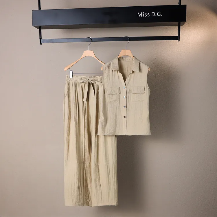 MissD.G.夏季气质亚麻马甲上衣裤子两件套YXI8831