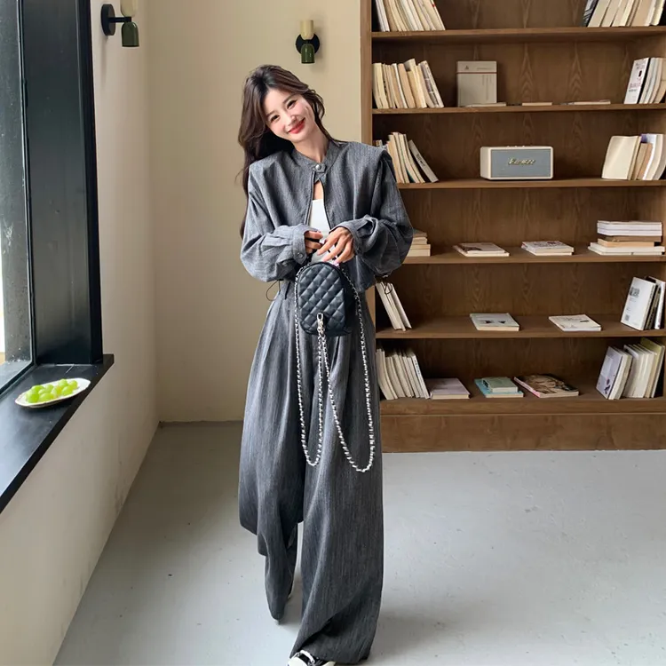 松弛感极简穿搭套装裤2025春秋新款小众ins工装风盐系显瘦两件套