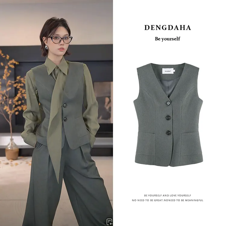 DENGDAHA「绅装仪式」通勤风 单排扣高级感修身马夹HBZXP710038