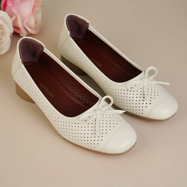 夏季新款真皮浅口凉鞋软底软面舒适低跟鞋子百搭夏款透气女鞋