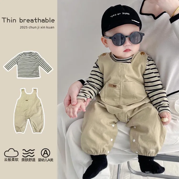 男宝宝秋季套装韩版婴儿秋装衣服婴幼儿背带裤男童外出服洋气童装