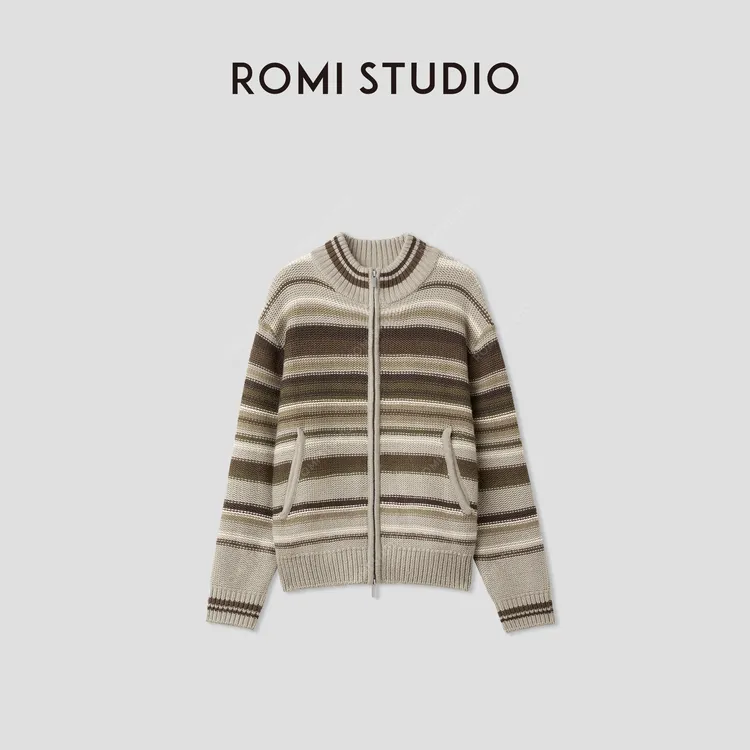 ROMI STUDIO“秋日氛围 ”羊毛混纺复古色纹宽松毛织外套RWCAS65338