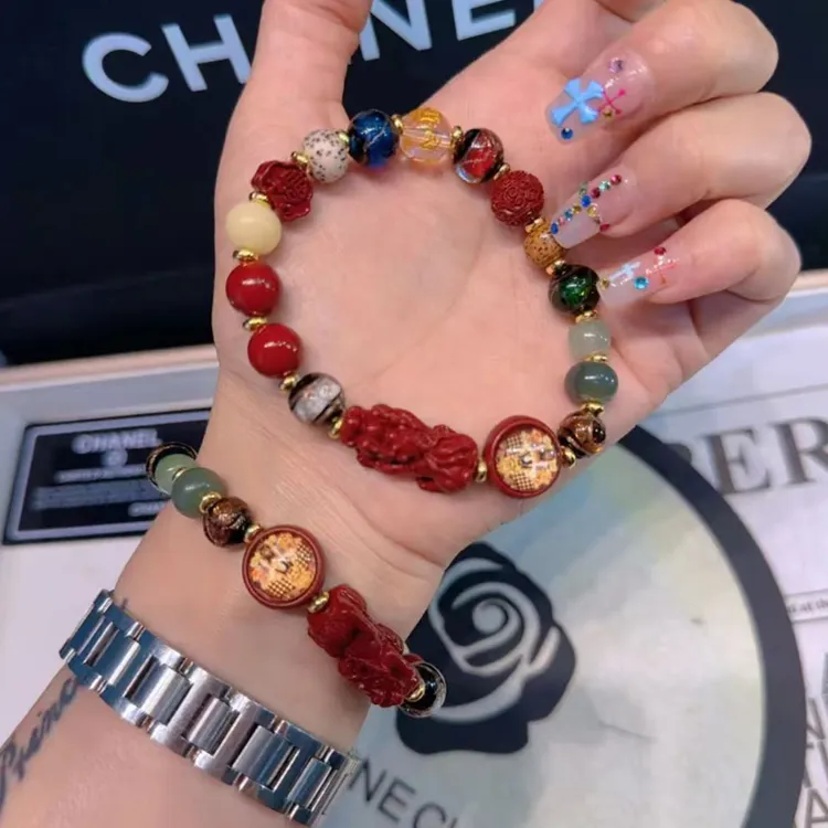 合金树脂手链 红珠貔貅五路财神转运珠五爷貔恘适合本命年