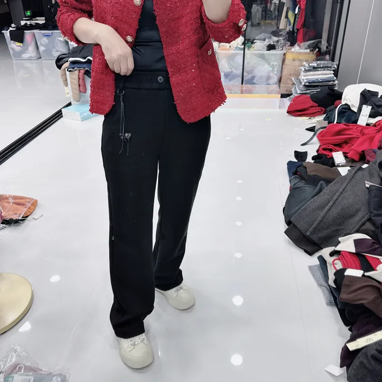 百搭加绒不臃肿修身松紧小直筒休闲裤9831欧美