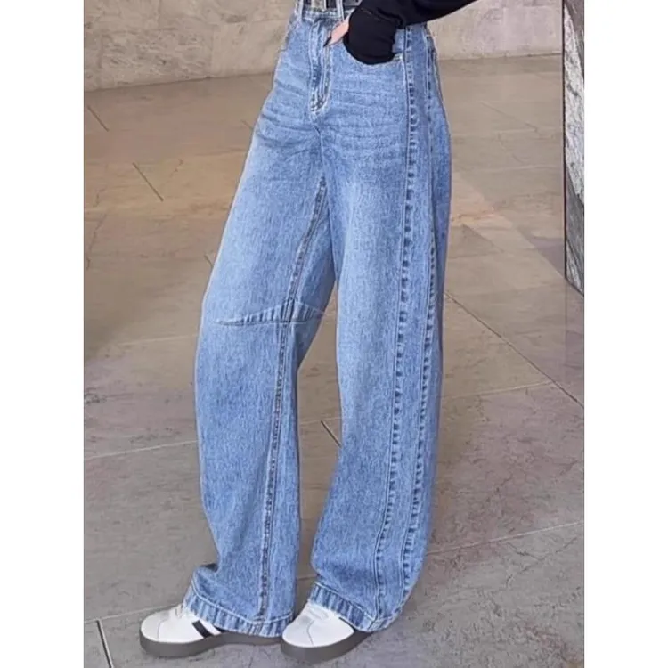 商场同款春秋新款高腰显瘦直筒裤子宽松阔腿裤弯刀牛仔裤女510077