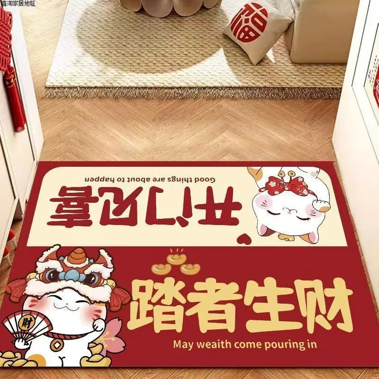 踏者生财招财猫浴室玄关入户门垫硅藻泥浴室吸水地垫新款