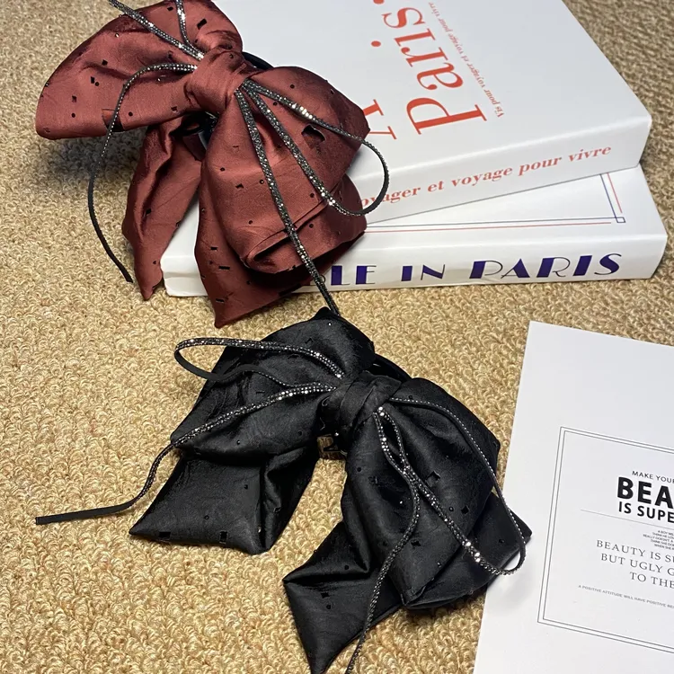 新款头饰缎面星空碎钻蝴蝶结马尾夹百搭抓夹后脑勺盘发半扎发夹子