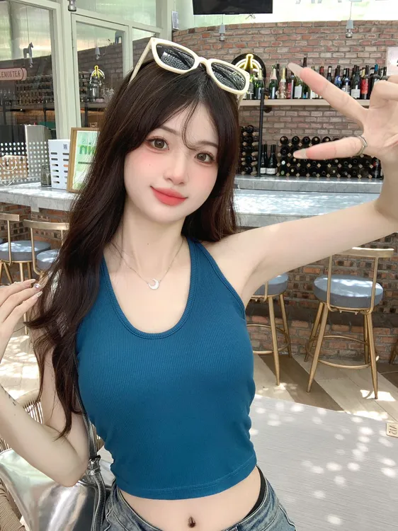 新款时尚简约吊带抹胸性感美背带胸垫螺纹U领工字吊带背心女显瘦