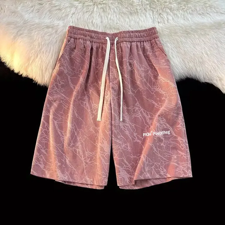 设计感扎染短裤男学生青少年宽松休闲五分裤刺绣字母沙滩中裤薄款