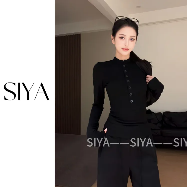 【SIYA】正肩打底衫女美式辣妹ins紧身内搭上衣2025春秋长袖T恤