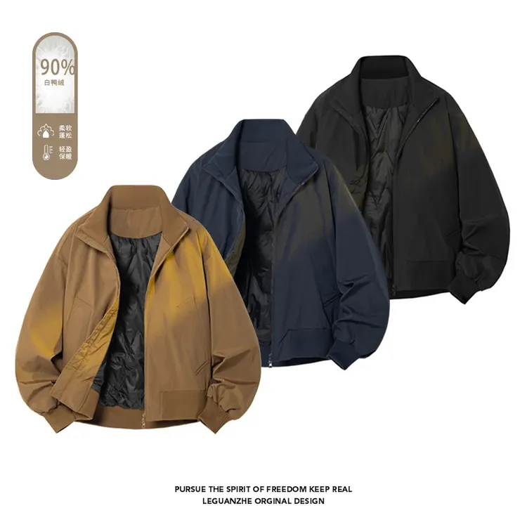 【90%白鸭绒】美式高街短款羽绒服男冬季潮牌保暖百搭飞行夹克外套