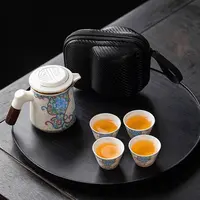 掐丝珐琅彩旅行茶具快客杯一壶四杯车载户外露营喝茶便携式防烫壶