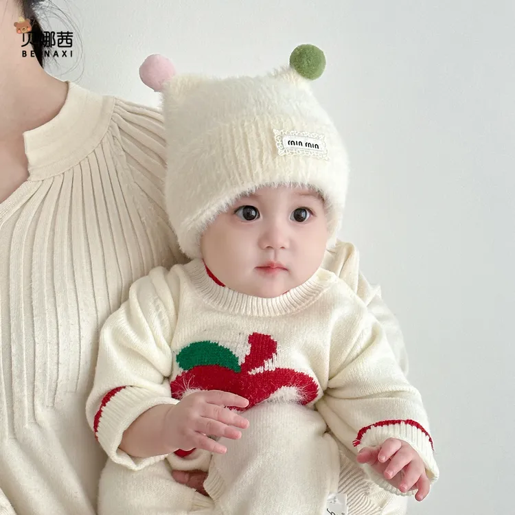 Beinaqian/贝娜茜婴儿帽子秋冬季宝宝男可爱毛线帽针织加厚外出女