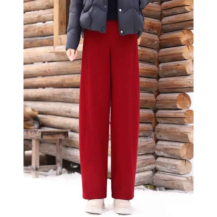 枫竺阿楠anan松紧腰显瘦【加绒加厚】弯刀裤女冬百搭通勤休闲面料裤