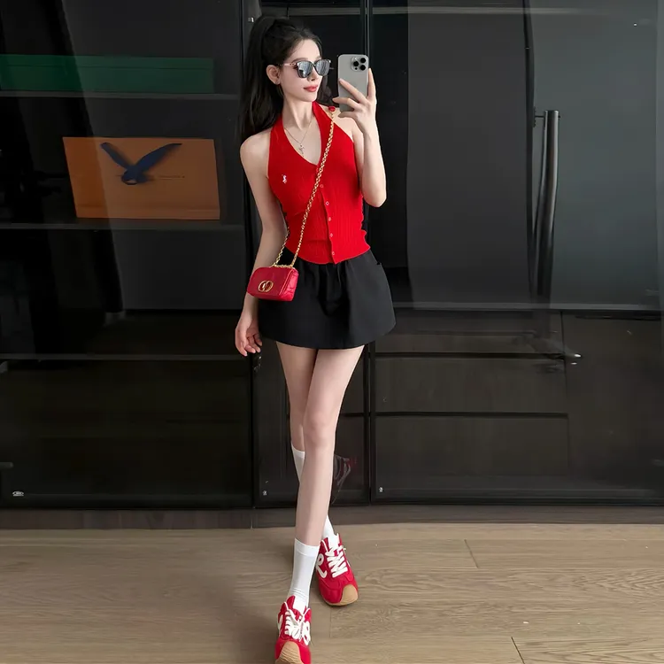 复古辣妹洗水棉休闲短裙女2025夏季防走光高腰显瘦A字蓬蓬半身裙