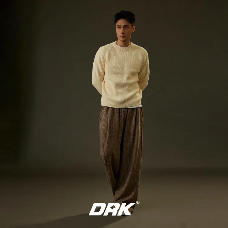 DRK绣标7针织阔腿裤秋冬韩系慵懒松弛肌理感纯色宽松休闲裤长裤男
