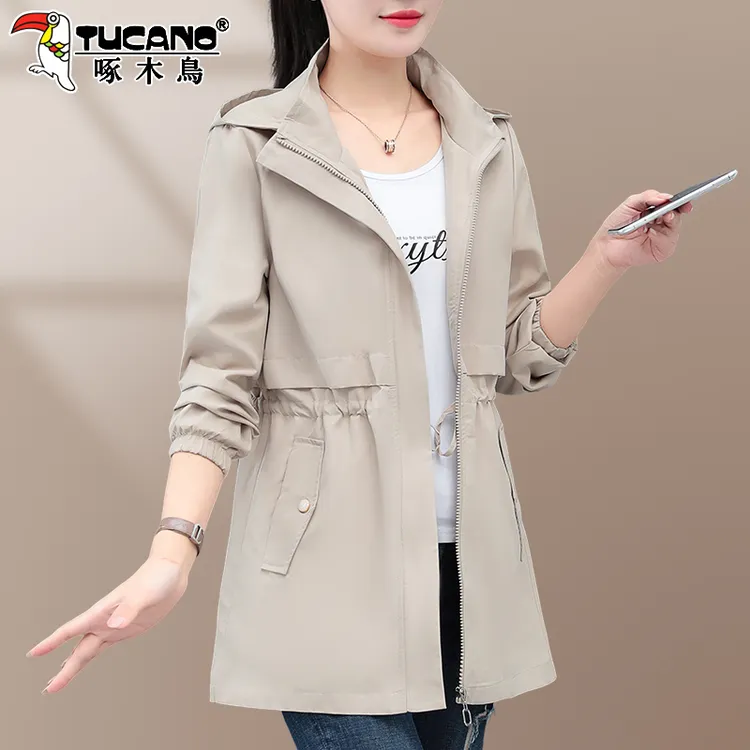 啄木鸟卡其色风衣外套女款秋季2025新款女士收腰显瘦中长款上衣