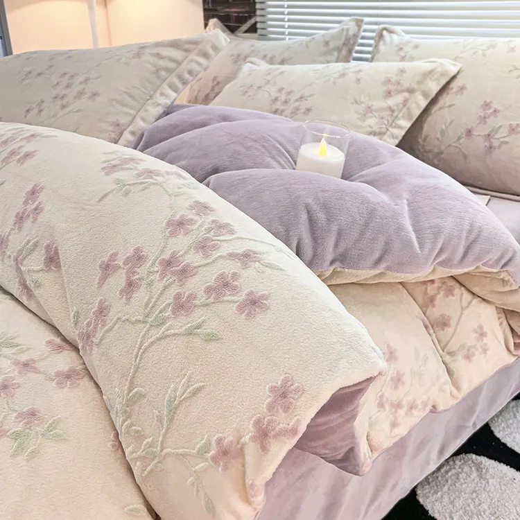 轻奢牛奶绒四件套立体雕花加厚加绒床单被套冬季保暖床上三件套