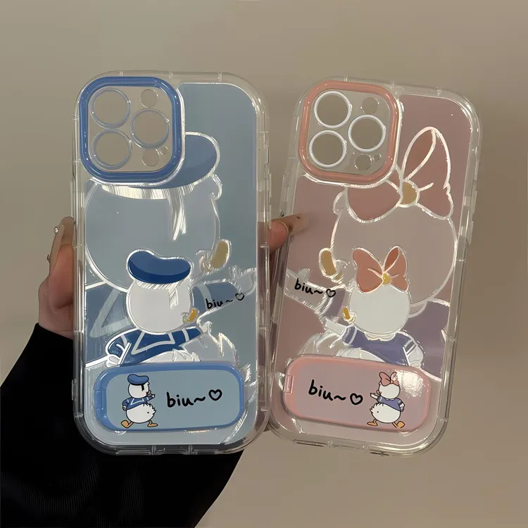 黛西鸭支架羽纱泡芙适用苹果16pro手机壳oppo华为荣耀vivo小米