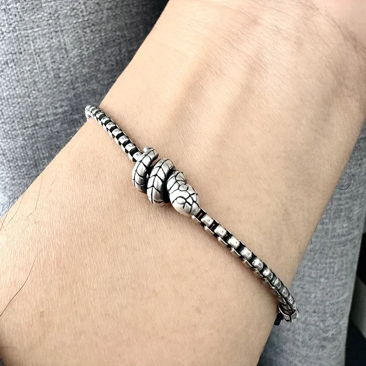 925银手链 圆盒子手链蛇年属蛇的生肖本命年吉祥佩戴物男女情侣款