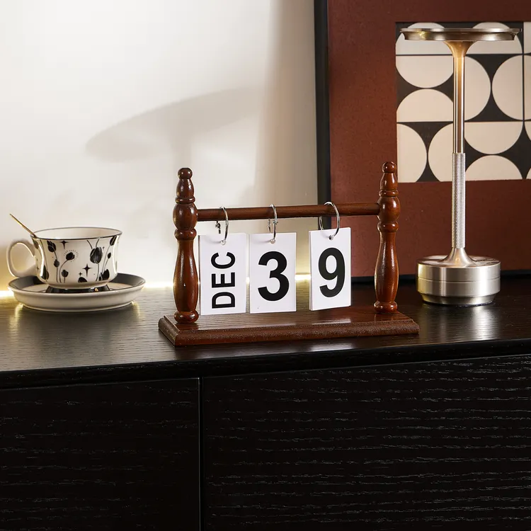 ins风复古木质翻页日历卧室客厅桌面装饰摆件实木万年历拍摄道具