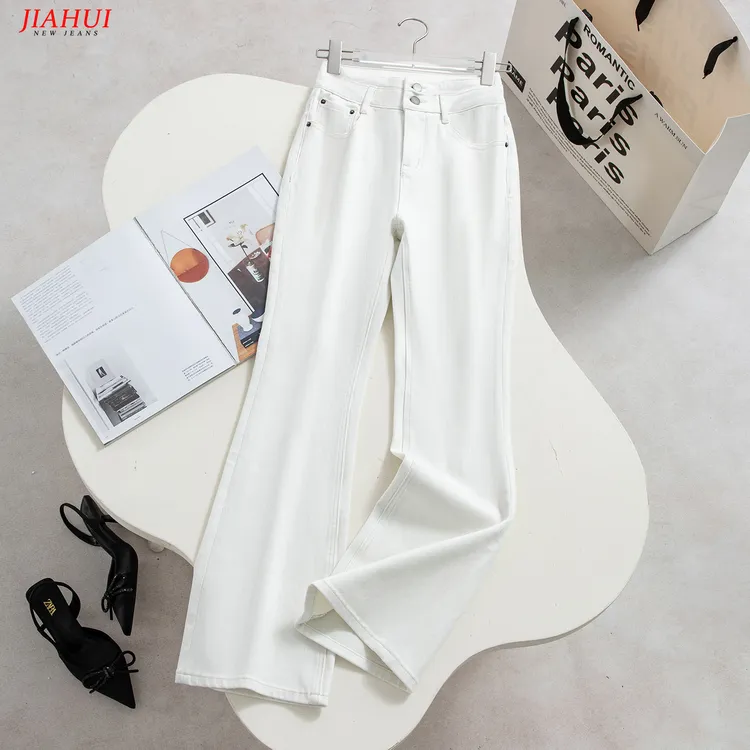 月光白微喇叭牛仔裤女高腰显瘦四面弹力2025夏季新款休闲潮流百搭
