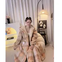 黄色【麦浪序章】穿到-15°麦穗绒冬季格子女长款保暖加厚睡袍套装