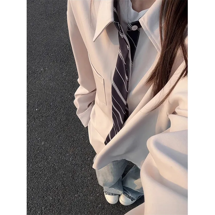 假领带衬衫外套男老钱风格纹休闲慵懒衬衣撞色设计高级感外套潮牌