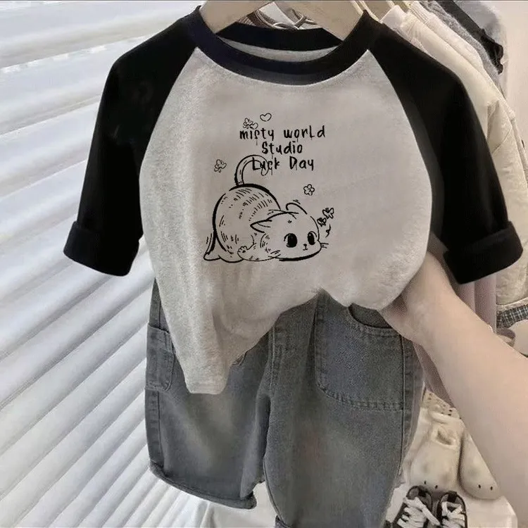 女童长袖T恤2025秋季新款童装韩版纯棉长袖小猫打底衫儿童上衣潮t