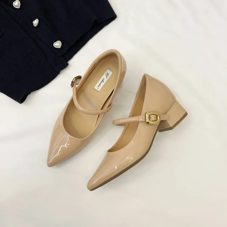 法式尖头玛丽珍鞋女2025新款百搭内增高软皮一字带优雅浅口女单鞋
